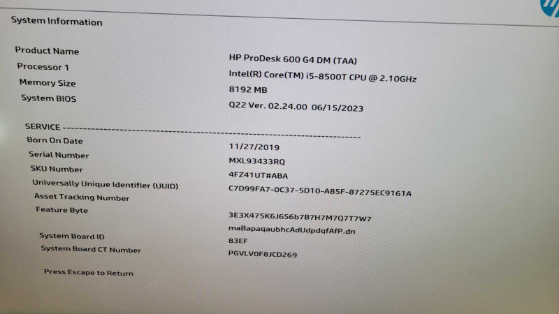 HP ProDesk 600 G4 - Intel Core i5-8500T | 8GB RAM | 512G NVMe + PWR %