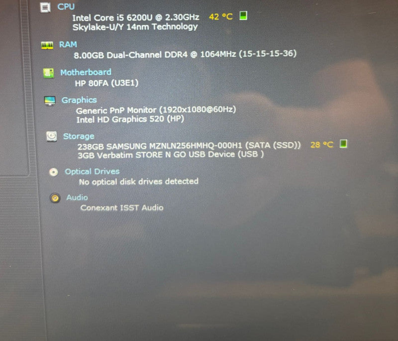 HP EliteBook Folio 1040 G3 Intel core i5-6200U@2.4GHz 8GB RAM 256GB SSD