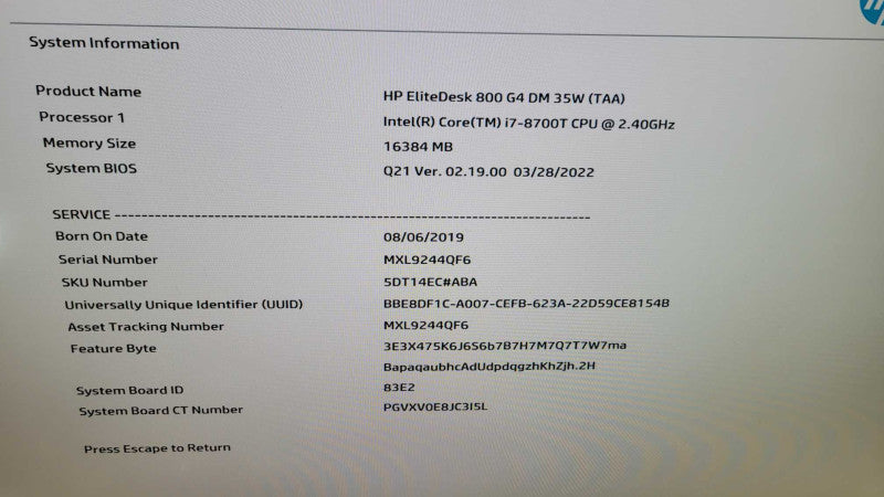HP EliteDesk 800 G4 - Core i7-8700T | 16GB RAM | 512GB NVMe + PWR %