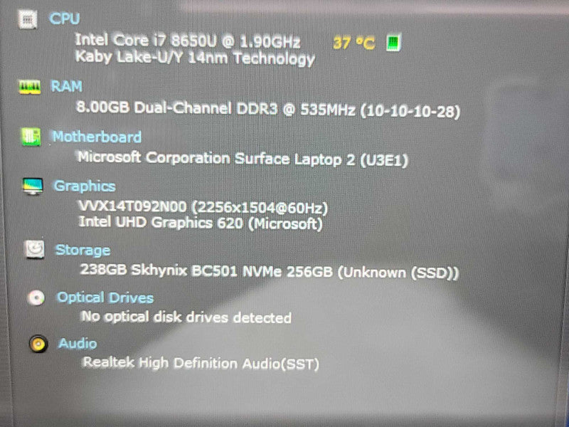 Microsoft Surface Laptop 2| i7-8650U| 8GB DDR3| 256GB SSD| BLACK  Î²