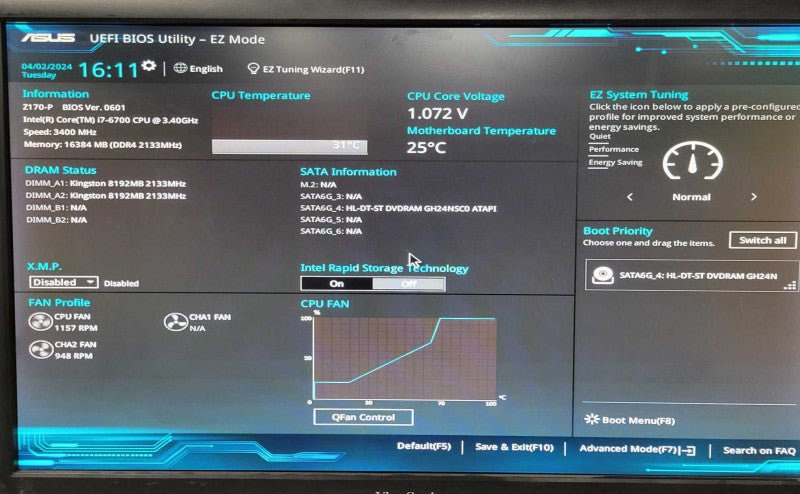 Custom/Asus Tower PC, Core I7-6700 3.4GHz, 16GB DDR4, No HDD, 350W PSU _