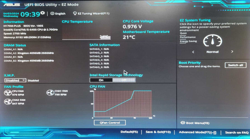 Custom/Asus Tower PC, Core I5-6400 2.7GHz, 8GB DDR4, No HDD, 550W PSU _