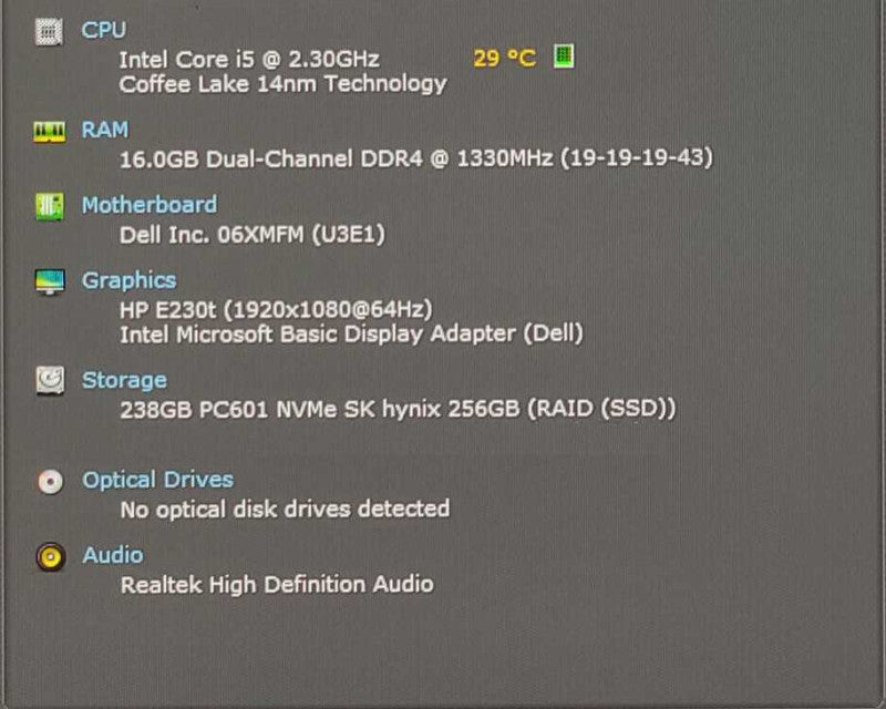Dell Optiplex 7070 Micro, i5-8600T 2.3GHz, 16GB, 256GB NvME