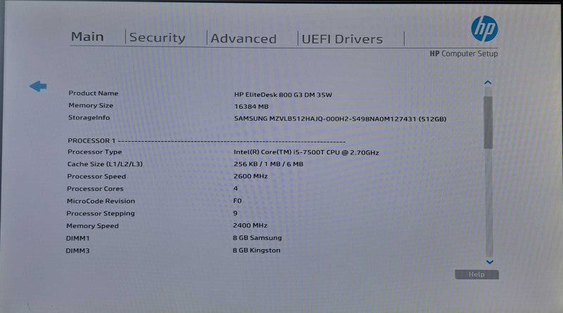 HP EliteDesk 800 G3 USFF | i5-7500T @ 2.70GHz 4C, 16GB DDR4, 512GB NVMe +65W