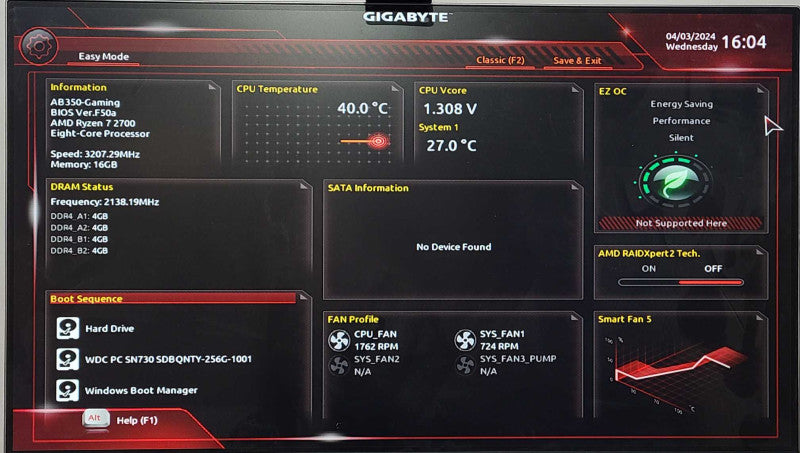 Custom PC, AB350-Gaming-CF, AMD Ryzen 7 2700, 16GB RAM, 256GB Nvme, GTX1050