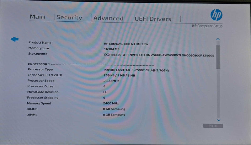 HP EliteDesk 800 G3 USFF | i5-7500T @ 2.70GHz 4C, 16GB DDR4, 256GB NVMe +65W