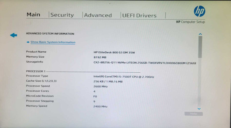 HP EliteDesk 800 G3 USFF Core i5-7500T 2.70GHz 4C, 8GB, 256GB NVMe w/ Power Q_