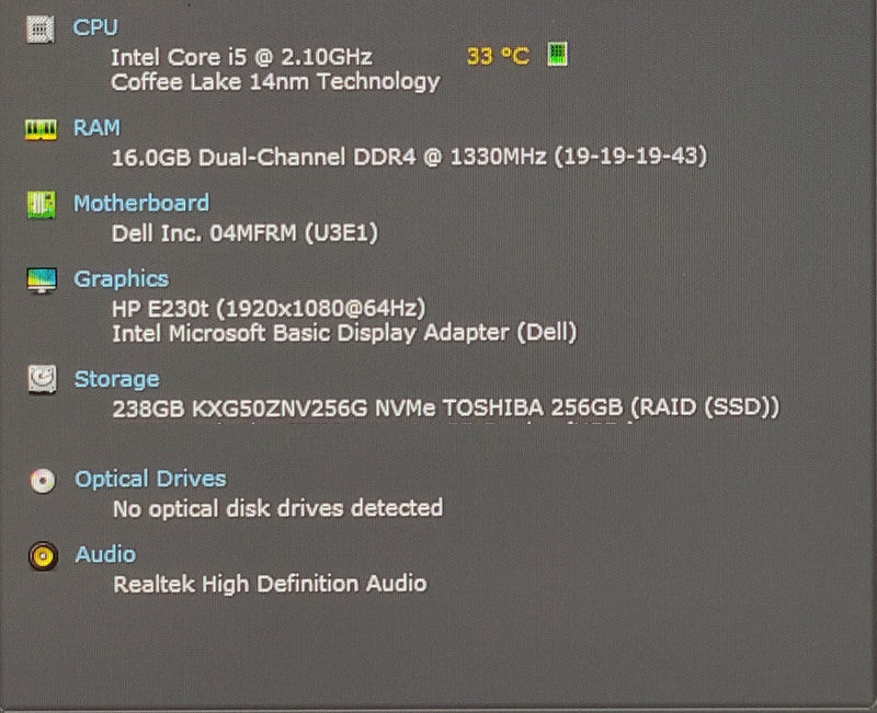 Dell OptiPlex 7060 Micro, Intel i5 8500T 2.10GHz, 16GB RAM, 256GB Nvme, WiFi