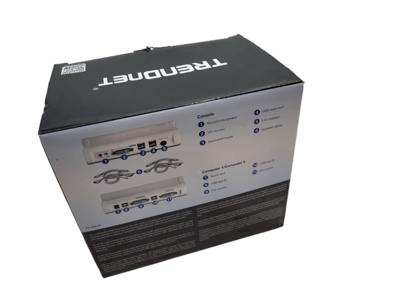 Trendnet 2-Port DVI-I USB 2.0 Audio KVM Switch Box TK-20 &
