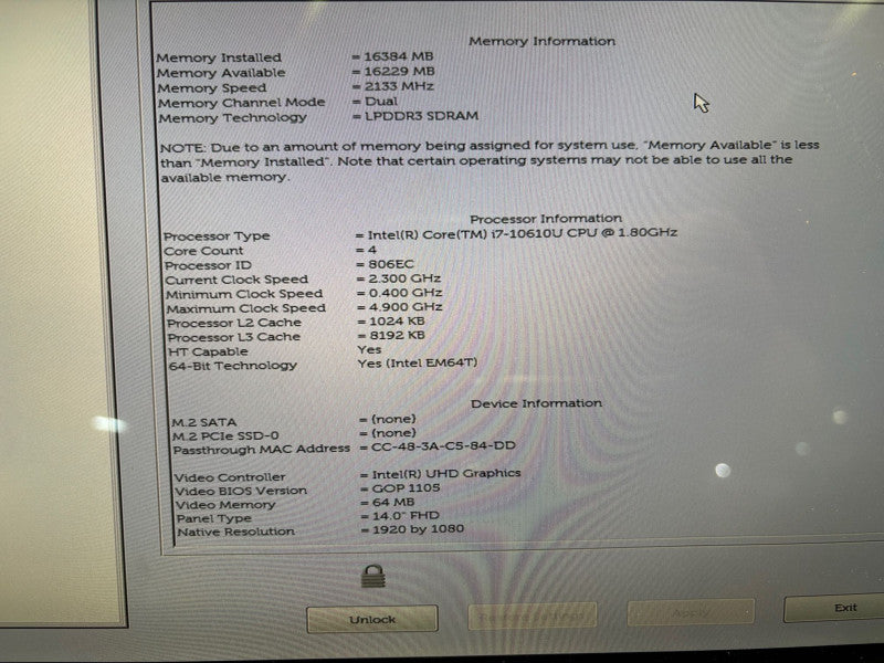 Dell Latitude 9410 TOUCH Intel Core i7-10610U 16GB RAM  BIOS LOCKED READ!