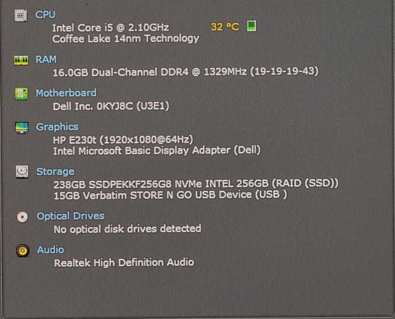 Dell OptiPlex 7060 Micro, Intel i5 8500T 2.10GHz, 16GB RAM, 256GB Nvme, WiFi