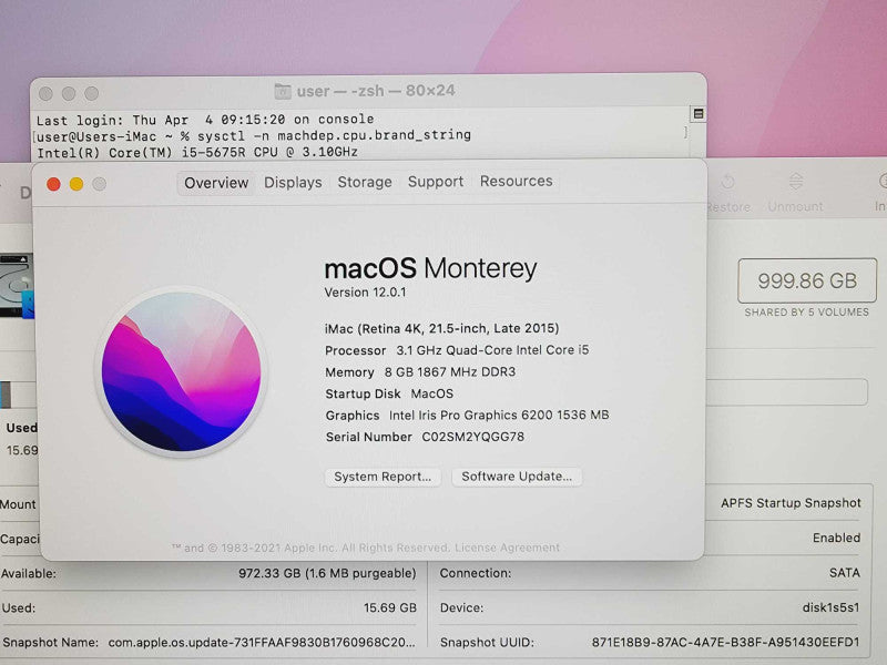 Apple iMac 2015 Retina 4K 21.5\\" Core i5-5675R @ 3.1GHz 8GB DDR3 1TB HDD [Read] (