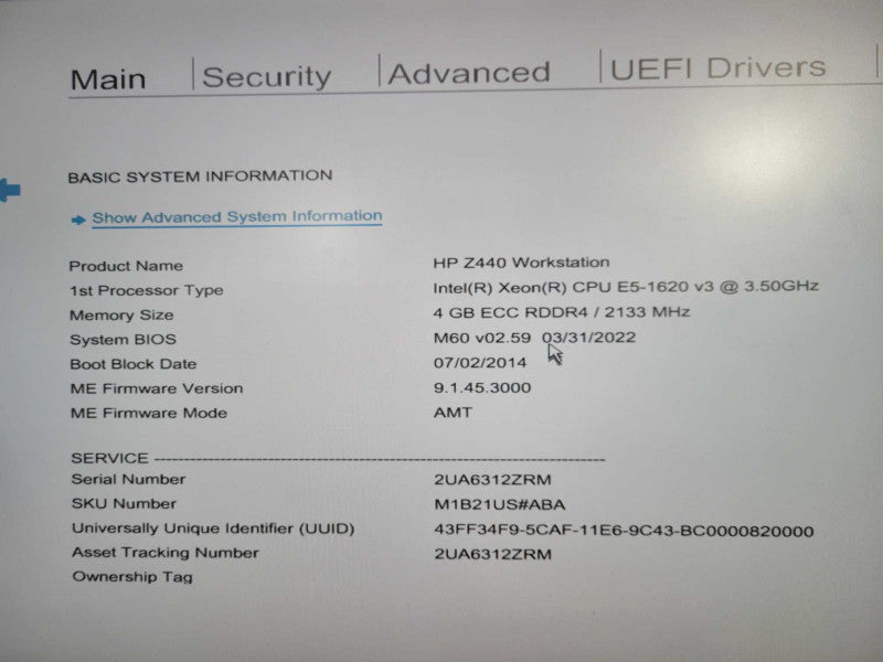 HP Z440 WorkStation, Xeon E5-1620 v3 3.50GHz, 4 GB DDR4, QUADRO K2200 READ !