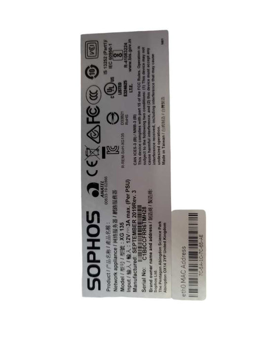 Sophos XG 135 REV Rev.3 Firewall Desktop Appliance  %