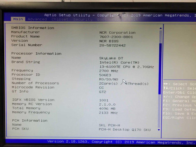 NCR 7607-2300-8801 POS System Core i3-6100TE 4GB Ram 250GB SSD _