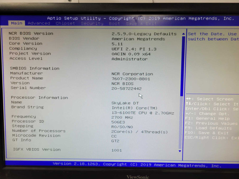 NCR 7607-2300-8801 POS System Core i3-6100TE 4GB Ram 250GB SSD _