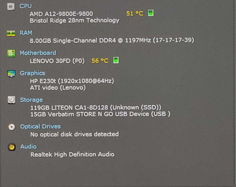 Lenovo ThinkCentre M715Q AMD Pro A12-9800E, 8GB, 128Nvme, WiFi