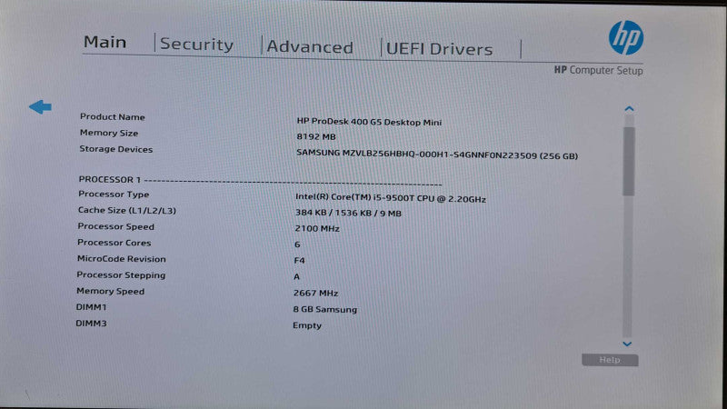 HP ProDesk 400 G5 USFF | i5-9500T @ 2.20GHz 6C, 8GB DDR4, 256GB NVMe, Wi-Fi