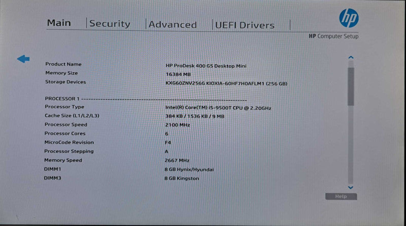 HP ProDesk 400 G5 USFF | i5-9500T @ 2.20GHz 6C, 16GB DDR4, 256GB NVMe, Wi-Fi