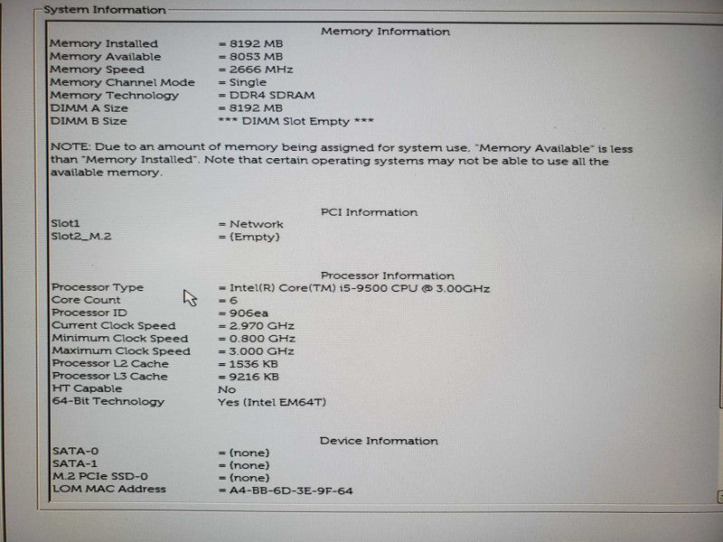 Dell Optiplex 5270 AiO 21.5\\" i5-9500 3.0GHz 8GB DDR4 No HDD Q|