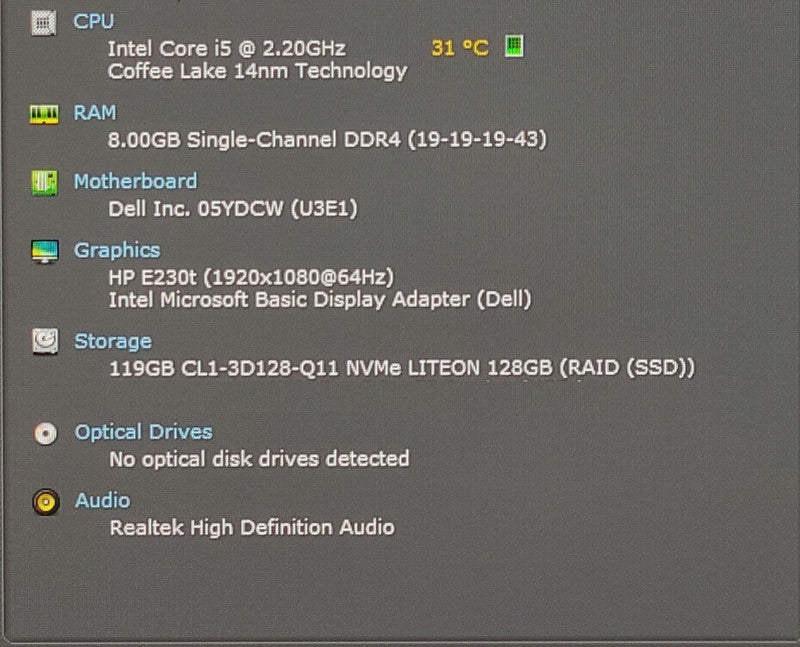 DELL OPTIPLEX 3070 MICRO, Intel i5-9500T 2.20GHz, 8GB RAM,  128GB Nvme, WiFi
