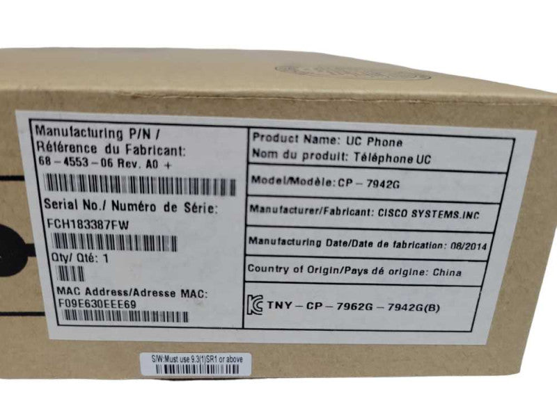 New Cisco CP-7942G Unified IP VoIP Business Office Phone w/Base & Handset Q%