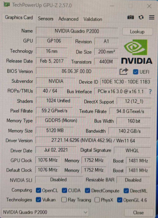 NVIDIA Quadro P2000 5GB GDDR5 Graphics Card | 4x DisplayPort
