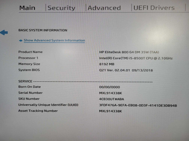 HP EliteDesk 800 G4 USFF | i5-8500T @ 2.10GHz 8GB DDR4 256GB NVM !