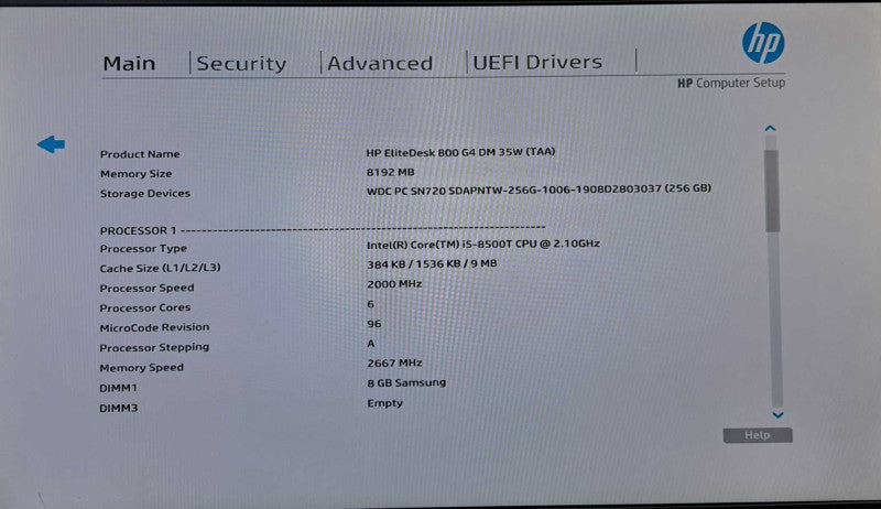 HP EliteDesk 800 G4 USFF | i5-8500T @ 2.10GHz 6C, 8GB DDR4, 256GB NVMe
