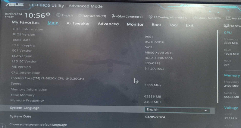 ASUS X99-A/USB 3.1 w/Intel i7-5820K 3.30GHz, 64GB DDR4 RAM !
