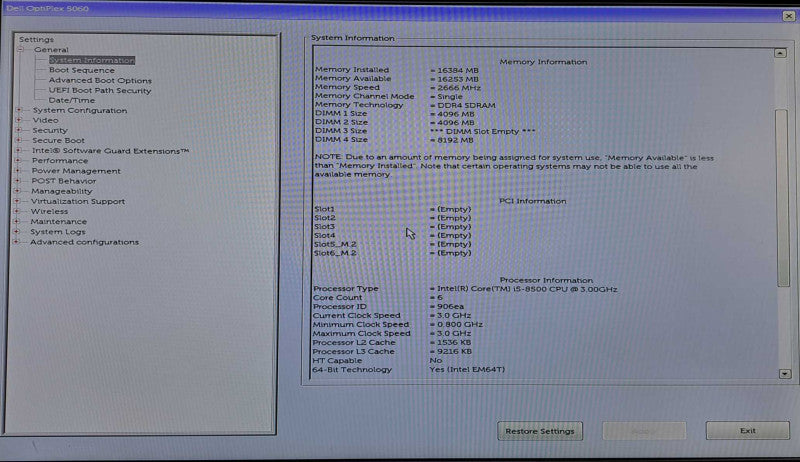 Dell OptiPlex 5060 Tower | i5-8500 @ 3.00GHz 6C, 16GB DDR4, No HDD/OS
