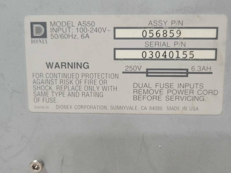 DIONEX AS50 AS 50 AUTOSAMPLER, READ _