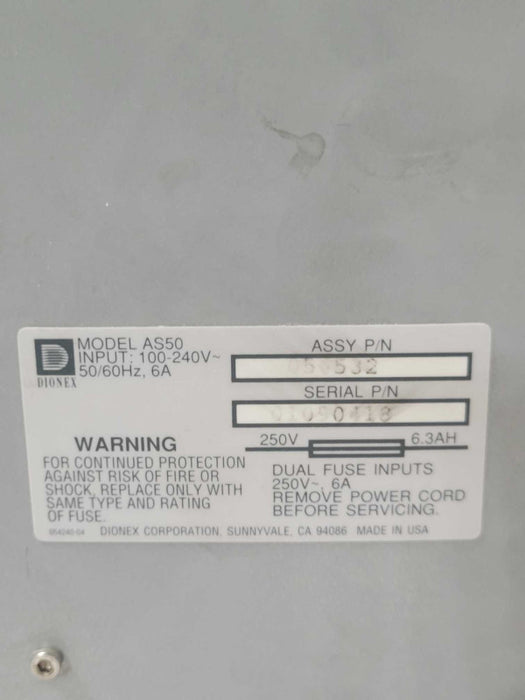 DIONEX AS50 AS50 AUTOSAMPLER, READ _