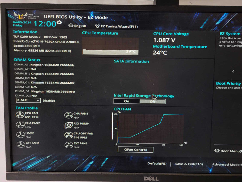 Asus TUF X299 Mark 2 Motherboard + i9-7920X @ 2.90GHz 12-Core, 64GB DDR4 $