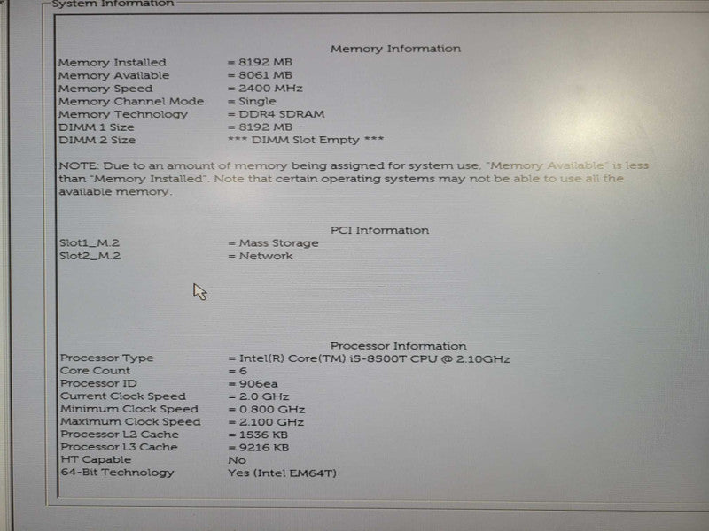 Dell OptiPlex 7060 USFF Desktop | i5-8500T @ 2.1GHz 8GB DDR4 256GB NVMe  !