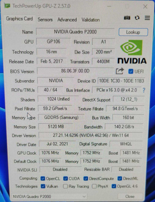 NVIDIA Quadro P2000 5GB GDDR5 Graphics Card | 4x DisplayPort\t %