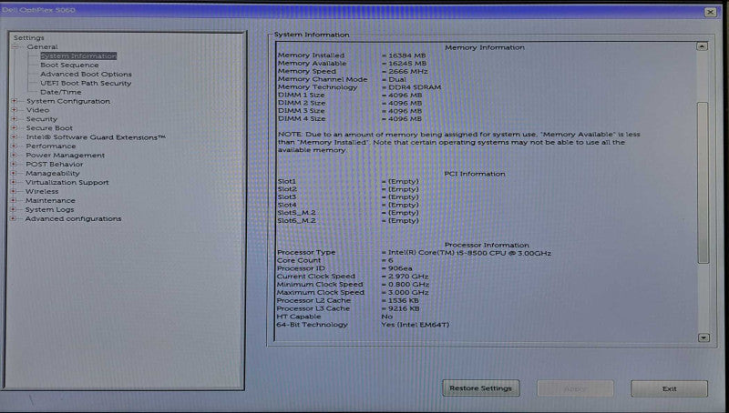Dell OptiPlex 5060 Tower, i5-8500 @ 3.00GHz 6C, 16GB DDR4, 240GB SSD +2TB HDD