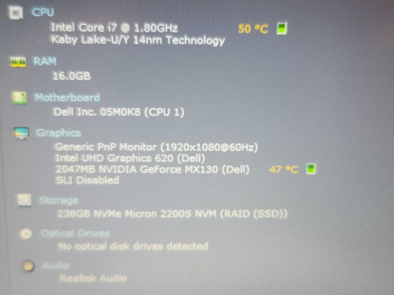 Dell Latitude 3500| i7-8650U| 16GB DDR4| MX130 | 256GB SSD | NO BATTERY   Î²