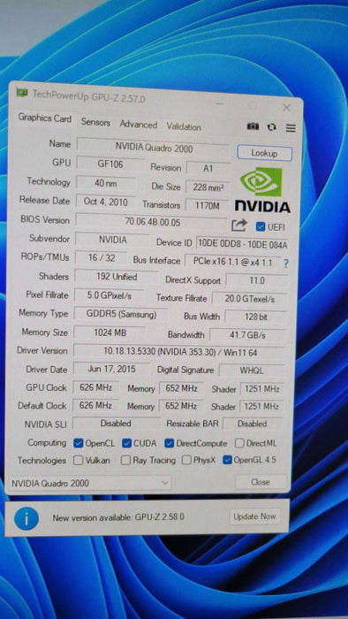 NVIDIA QUADRO 2000 1GB PCIE %