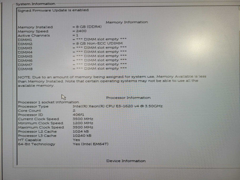 Dell Precision T5810 | Xeon E5-1620 v4 @ 3.50GHz 8GB DDR4 QUADRO 2000 !