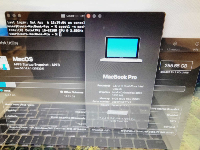 Apple Macbook Pro 2012 13\\" Core i5-3210M @ 2.5GHz 8GB DDR3 250GB SSD (