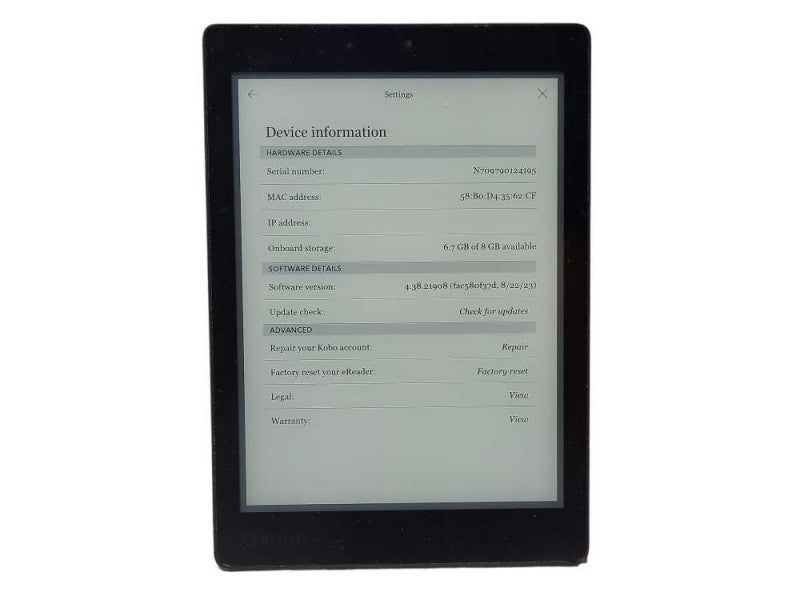 KOBO Aura ONE N709 8GB Touchscreen eBook Reader eReader $
