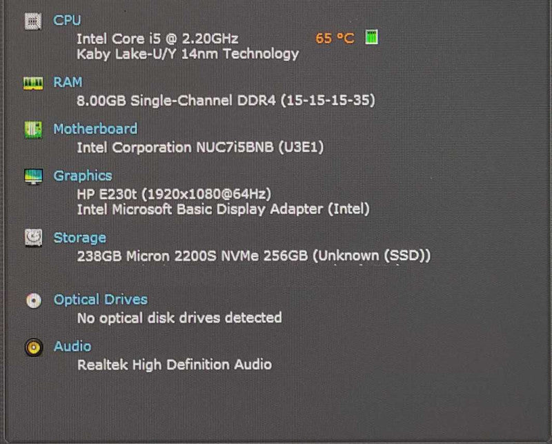 Intel BOXNUC7i5BNH, Intel i5-7260U 2.2GHz, 8GB DDR4 RAM, 256GB Nvme, WiFi