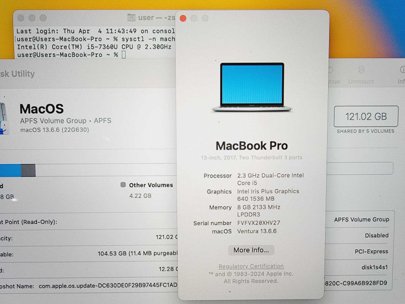 Apple Macbook Pro 2017 13\\" Core i5-7360U @ 2.3GHz 8GB DDR3 120GB SSD (
