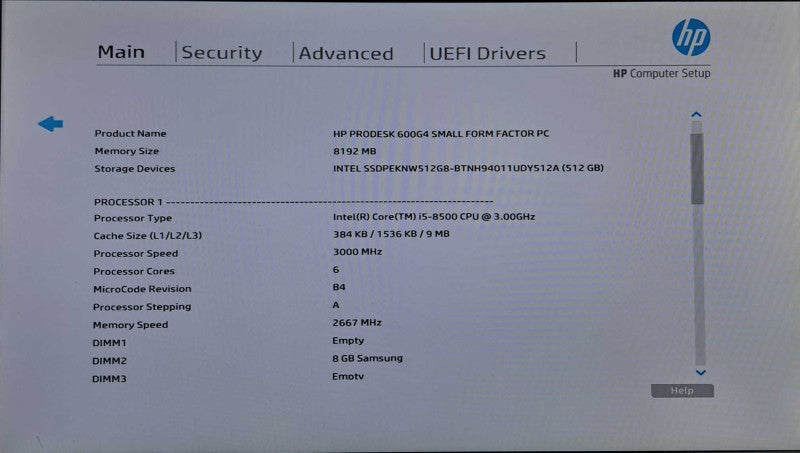 HP ProDesk 600 G4 SFF | i5-8500 @ 3.00GHz 6C, 8GB DDR4, 512GB NVMe