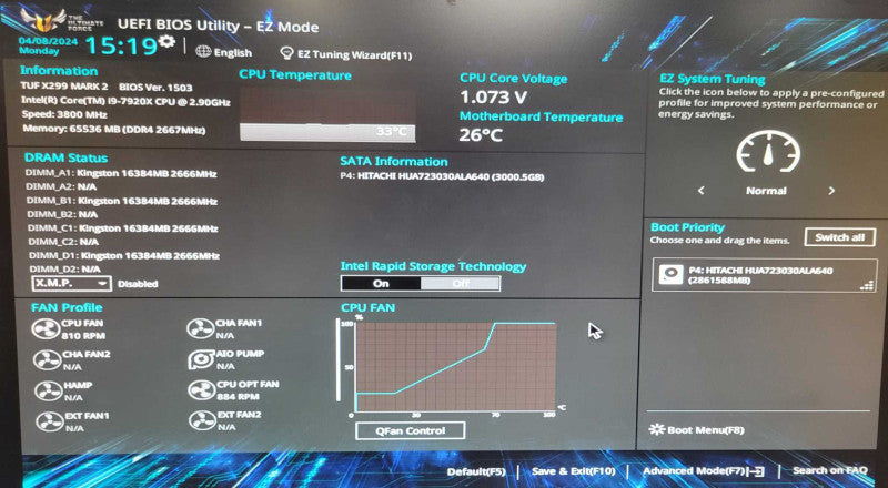 Custom/ASUS TUF X299 Mark 2, Core i9-7920X 2.9GHz, 64GB DDR4, 3TB HDD READ  _