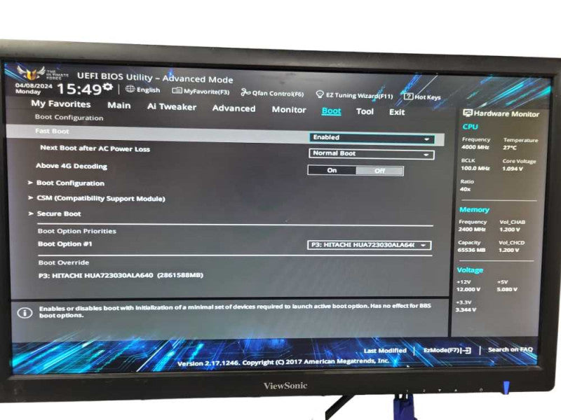 Custom/ASUS TUF X299 Mark 2, Core i7-7820X 3.6GHz, 64GB DDR4, 3TB HDD READ _