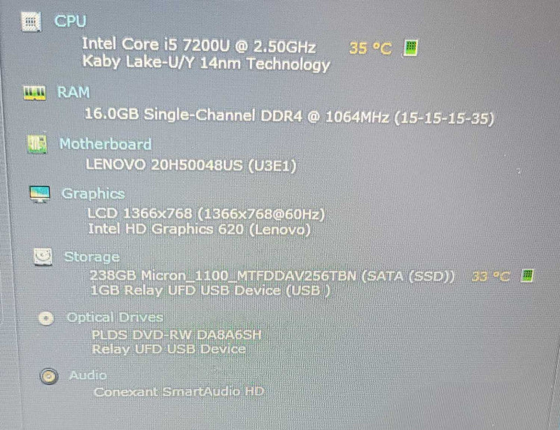 LENOVO THINKPAD E570 I5 7200U 2.5GHz 16GB RAM 256GB SSD