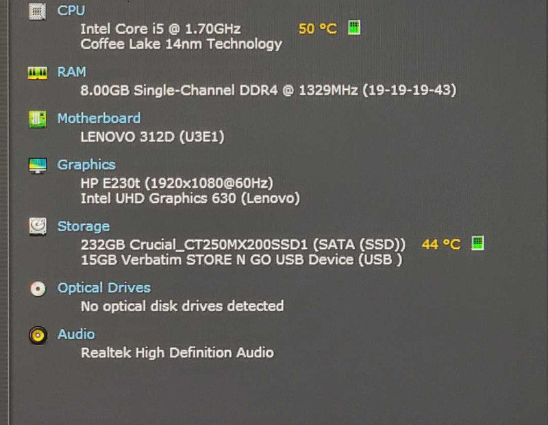 Lenovo ThinkCentre M720q, Core i5-8400T 1.70 GHz, 8 GB RAM, 256 GB SSD, WiFi