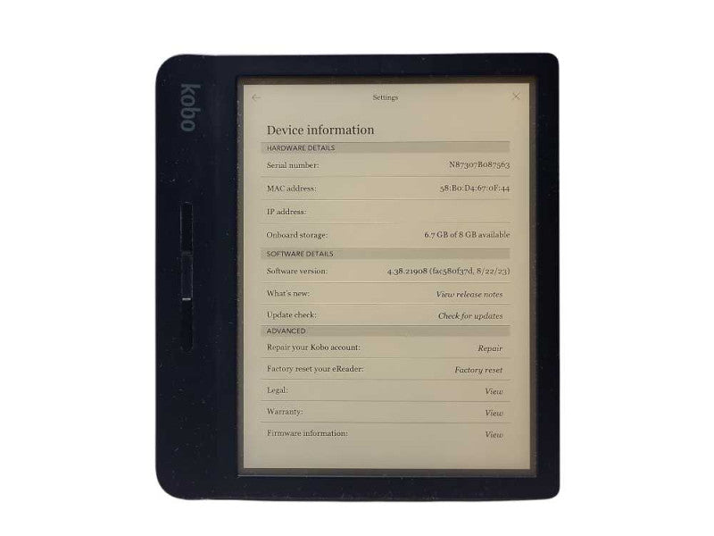 Kobo Libra H2O - 8GB - Wi-Fi - 7in - eReader eBook Reader $